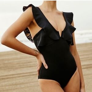 Boamar  Black Ruffled Swimsuit